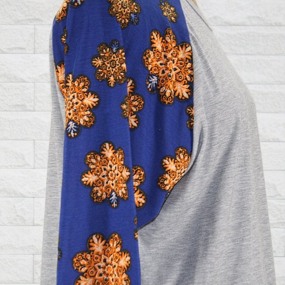 LULAROE Randy Top Floral Mandala Raglan Sleeve Blue Shirt Plus Size 2X - Picture 3 of 11